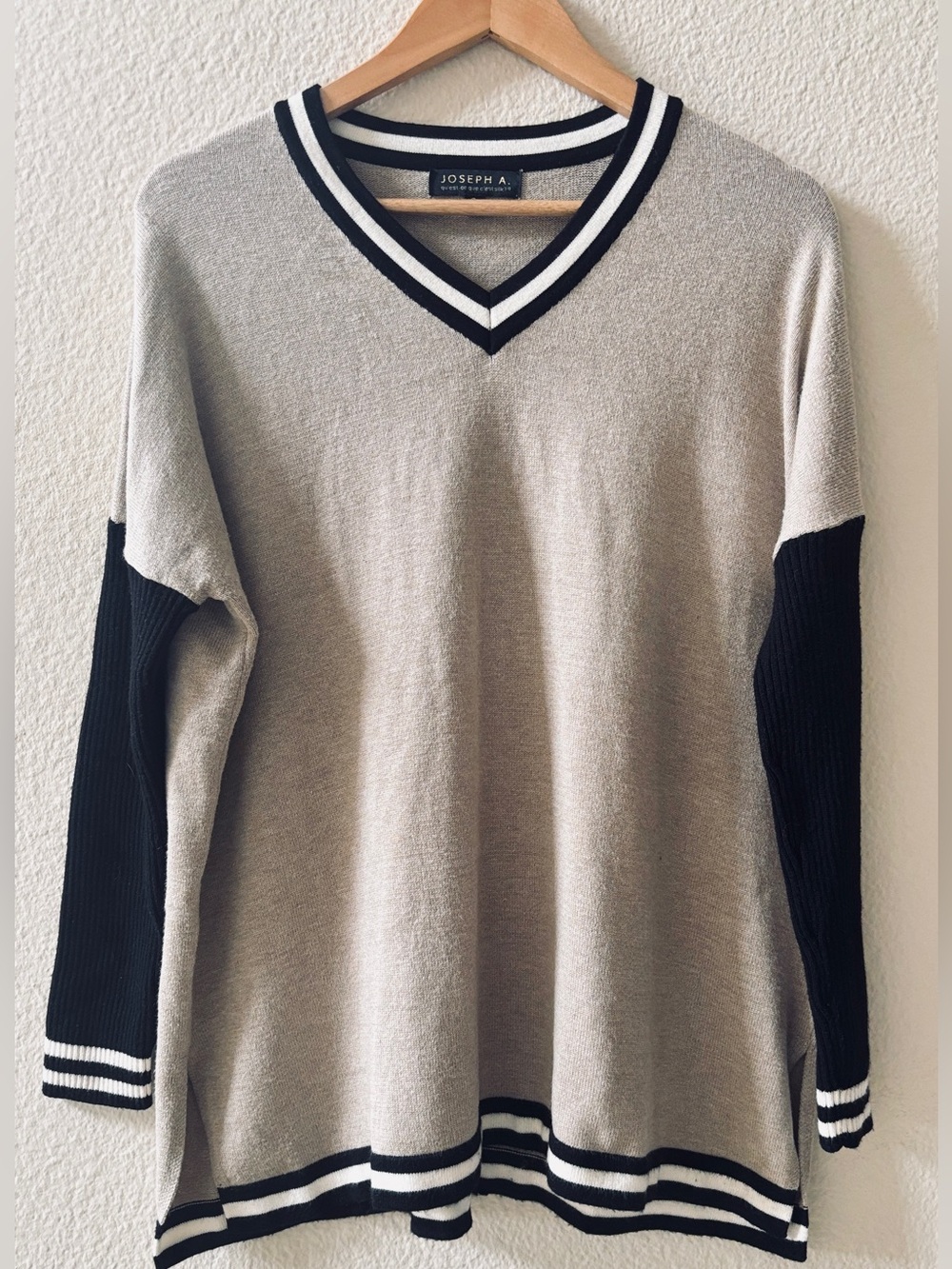 Joseph A. Oversized tan/black V-neck sweater. Size S